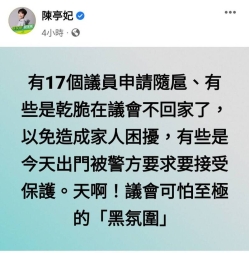 筆戰不斷！ 陳亭妃指議會「黑氛圍」 林依婷回「別被郭信良恐走」