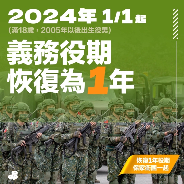 民進黨：恢復一年役期，保家衛國一起！