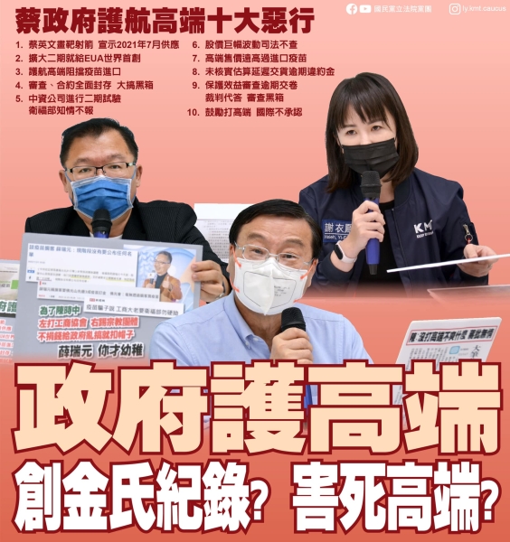 國民黨團:「政府護航高端 創金氏紀錄？害死高端？」