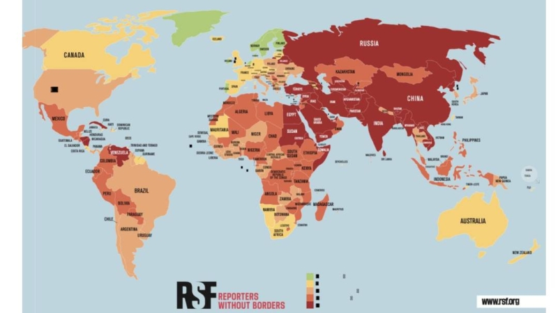 世界新聞自由指數中國倒數第8　關押記者人數全球第一